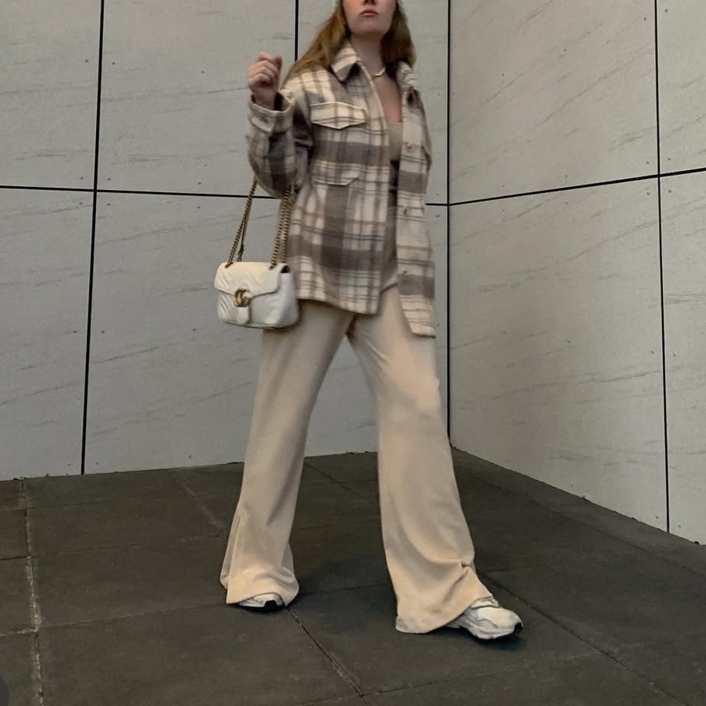 Zara Checkered Plaid Shacket in Cream and Brown